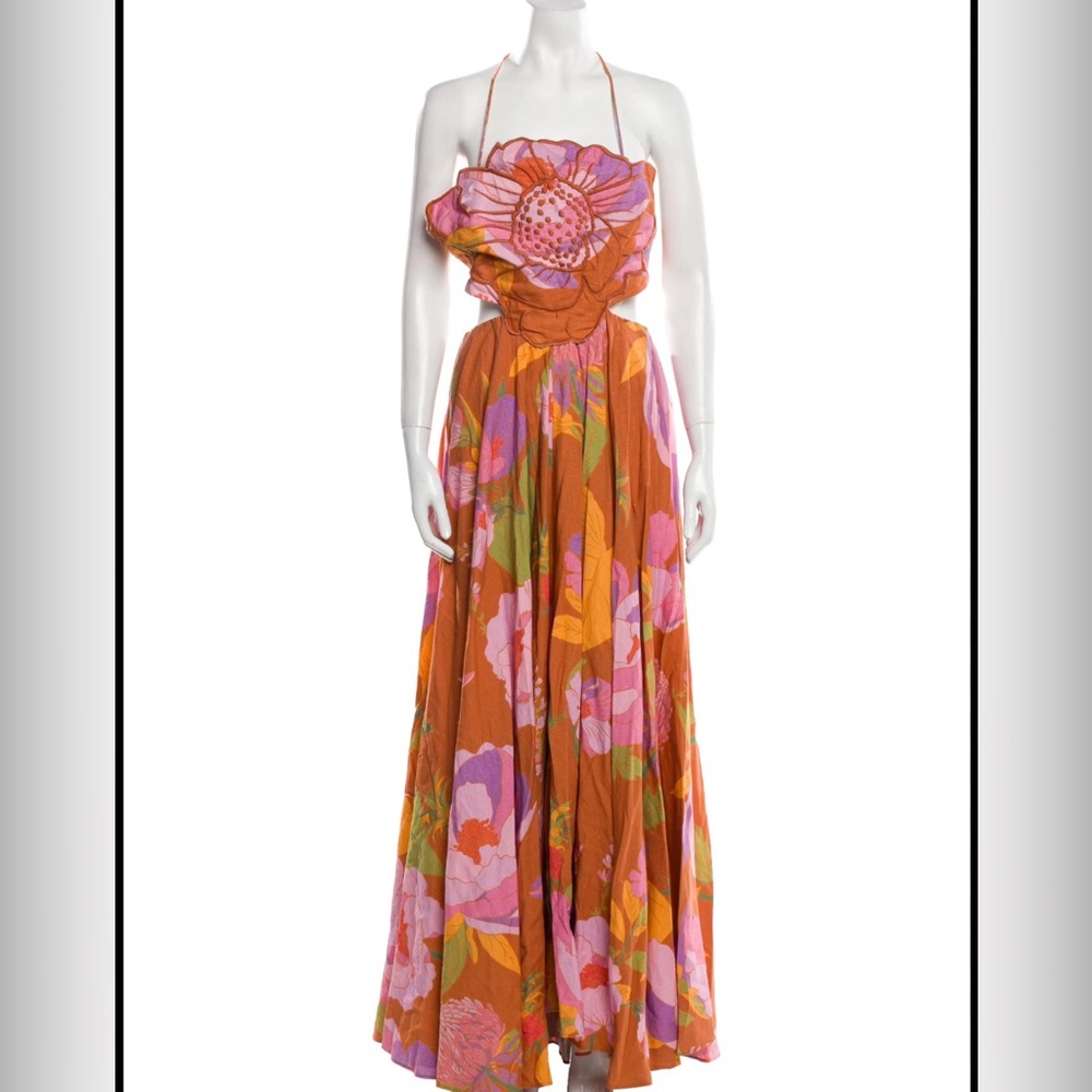 Farm Rio NWT Floral Maxi Dress with Pink and Orange Design size L